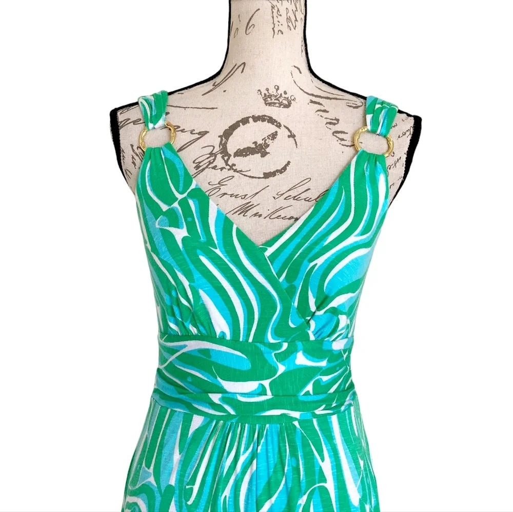 SOLD Lilly Pulitzer Villa green Finders Keepers printed flowy dress sleeveless S - Picture 3 of 11